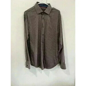 James Tattersall Shirt Mens Dress Large Brown Plaid Check Button Up Long Sleeve